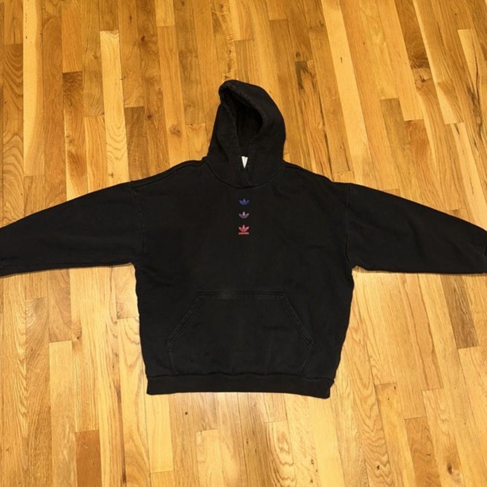 Adidas Mens Hoodie Size Large Originals Multi Logo Black Space Tech Embroidered